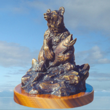 clark bronson, wildlife statues, sculpture, bronze, figures, castings, bronze, pieces, figurine, grizzly bear cub, salmon