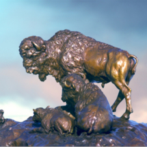 Uninvited Guests $13,995 12"H X 19"W bronze casting sculpture, wildlife bronze, figurine piece, bison, buffalo bull cow calf prairie dog, clark bronson