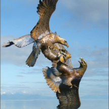  bronze, sculpture, casting, statue, figurine, bald eagles, fighting, salmon fish trout clark bronson 