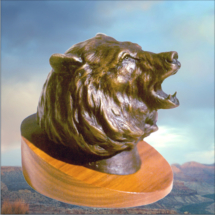 Grizzly Bust $450 3"H clark bronson, wildlife statues, sculpture, bronze, figures, castings, bronze, pieces, figurine, grizzly bear, head bust