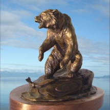 Grizzly $995 8"H X 8"W clark bronson, wildlife statues, sculpture, bronze, figures, castings, bronze, pieces, figurine, grizzly, standing, bear, boar, salmon, trout, fish