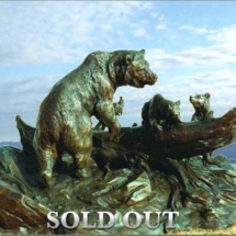 Something Windward $16,450 13"H X 24"L clark bronson, wildlife statues, sculpture, bronze, figures, castings, bronze, pieces, figurine, grizzly, sow, bear, cubs, eating, brown bear