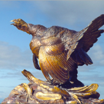 Old Gobblin Boss $4,995 11"H X 12"W clark bronson, wildlife statues, sculpture, bronze, figures, castings, bronze, pieces, figurine, wild turkey, gobblin, tom,strutting, gobbling