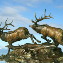 The Big Boys $13,995 17"H X 30"L clark bronson, wildlife statues, sculpture, bronze, figures, castings, bronze, pieces, figurine, bull elk, wapiti, running