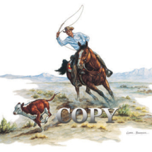 cowboy, rope, calf, lariat, watercolor, horse, painting, art, illustration, clark bronson