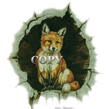 red fox, pup, in log, watercolor, illustration, art, picture, clark bronson 