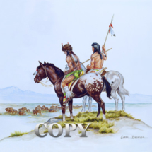 watercolor, painting, Indians on horses, picture, buffalo herd, prairie, indian pony, clark bronson